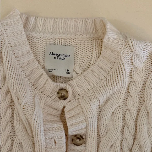 Cropped Ivory Cable Knit Cardigan - Picture 2 of 2